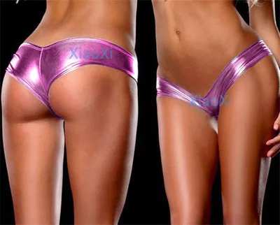 Sexy latex Underwear Women Pole Dancing Panties 16 Colors Patent Leather Micro Mini Shorts Briefs Metallic G-Strings Thong - Цвет: As shown