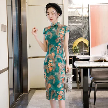 

Plus Size 4XL Elegant Lady Novelty Chinese Formal Dress Chinese Style Women Mandarin Collar Qipao Vintage Print Flower Cheongsam