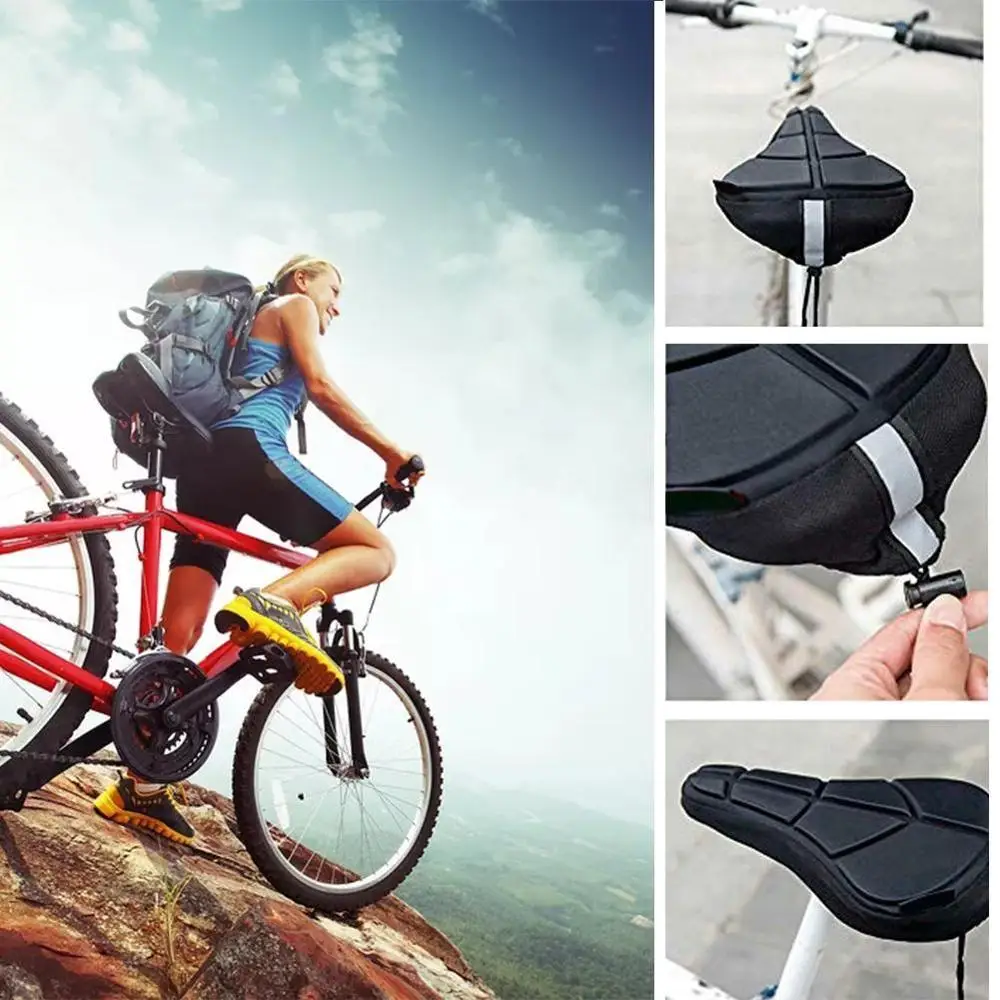 

Black Bicycle Seat Cover Padded Wide Gel for Mountain Bike Silicone Saddle Cushion Cover Cycling Riding Supplies Bicycle Parts