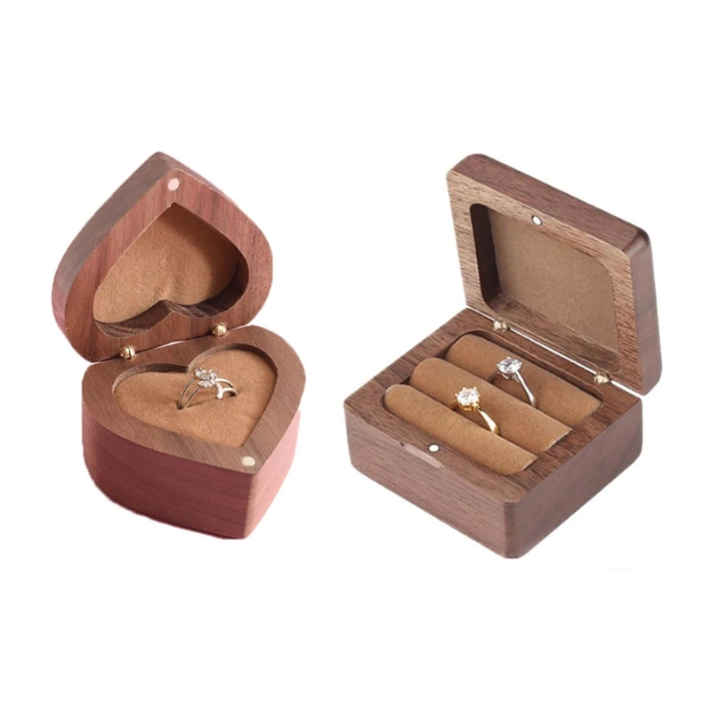 

Square/Heart Shape Wood Ring Box Portable Jewelry Box Holder Engagement Ring Box 83XF