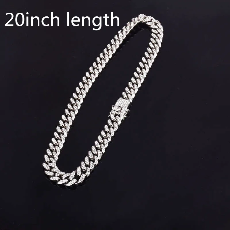 silver 20inch Мужская цепочка в стиле хип-хоп со льдом и стразами, модное ожерелье с фианитами, кубинские цепочки в стиле хип-хоп, ювелирные изделия унисекс - Окраска металла: silver 20inch