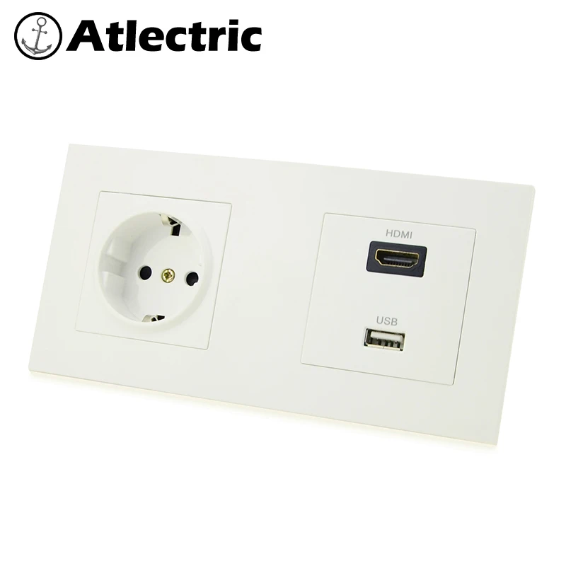Atlectric стандарт ЕС настенная розетка HDMI HD usb ТВ порт пластиковая панель