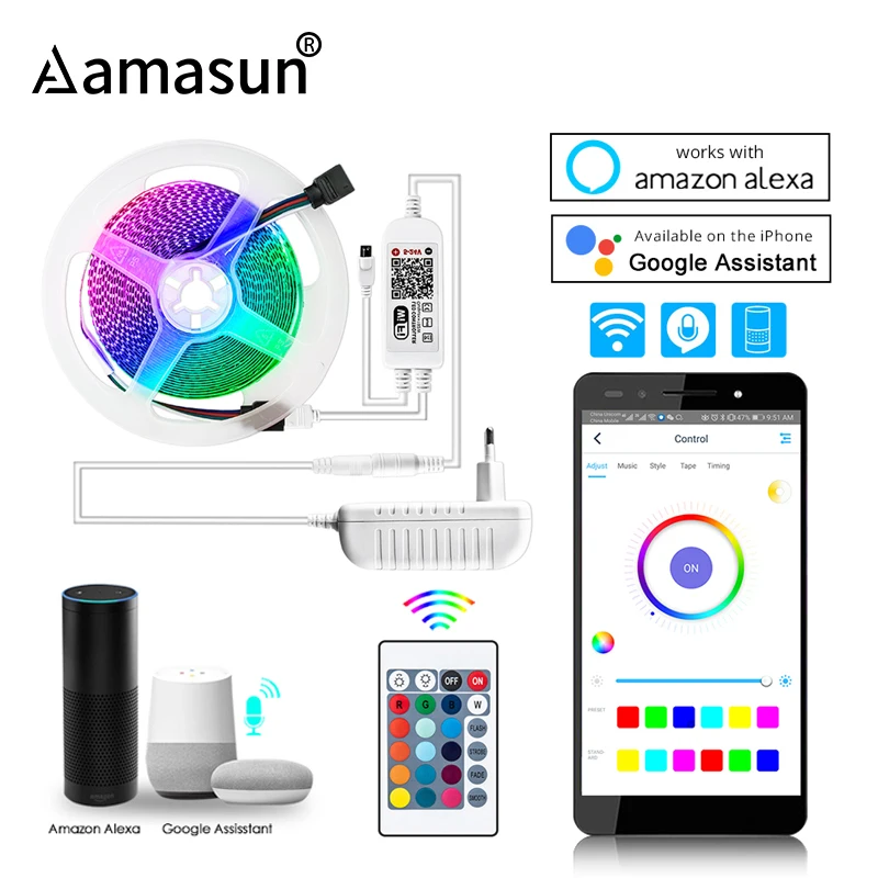 Wifi Светодиодная лента SMD2835 RGBW RGB 12 в 24 В лента приложение ИК контроллер работает с Amazon Alexa Google Home 5 м 234 светодиодный/м Диодная лента