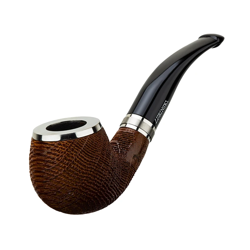 

LUBINSKI Bent Oak Wood Smoking Pipe Wooden Tobacco Pipe Silver Round Decoration With Pipe Bag Smoke Tool
