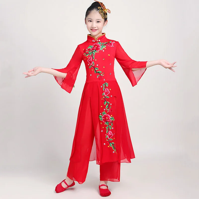 Танцевальные костюмы Hanfu; праздничная одежда; традиционное платье для девочек; детское классическое народное платье Yangko; детское платье в китайском стиле - Цвет: Color 2