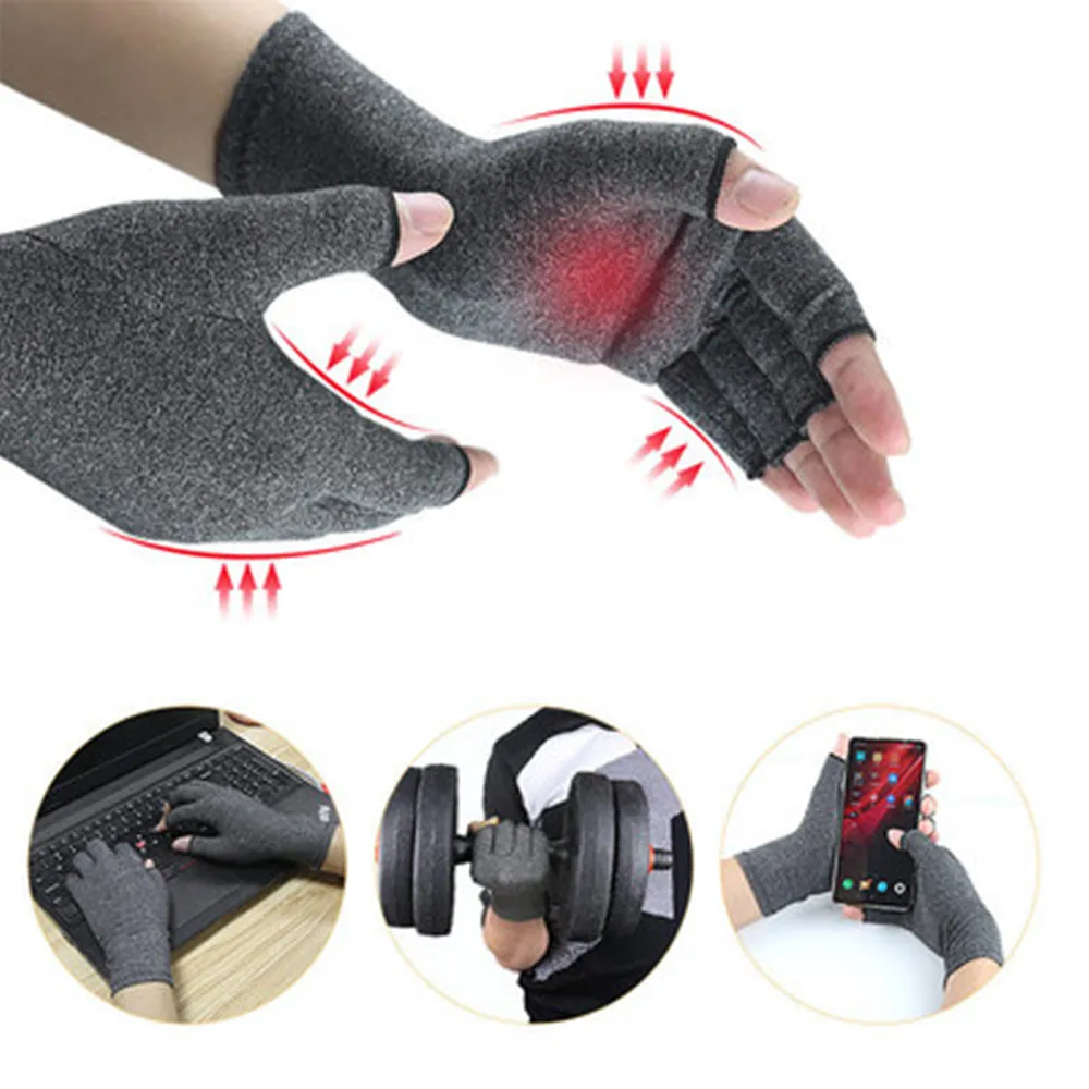 

Warm Winter Riding Ski Driving Gloves Arthritis Compression Gloves Non-slip Breathable Health Care Half-finger Gloves