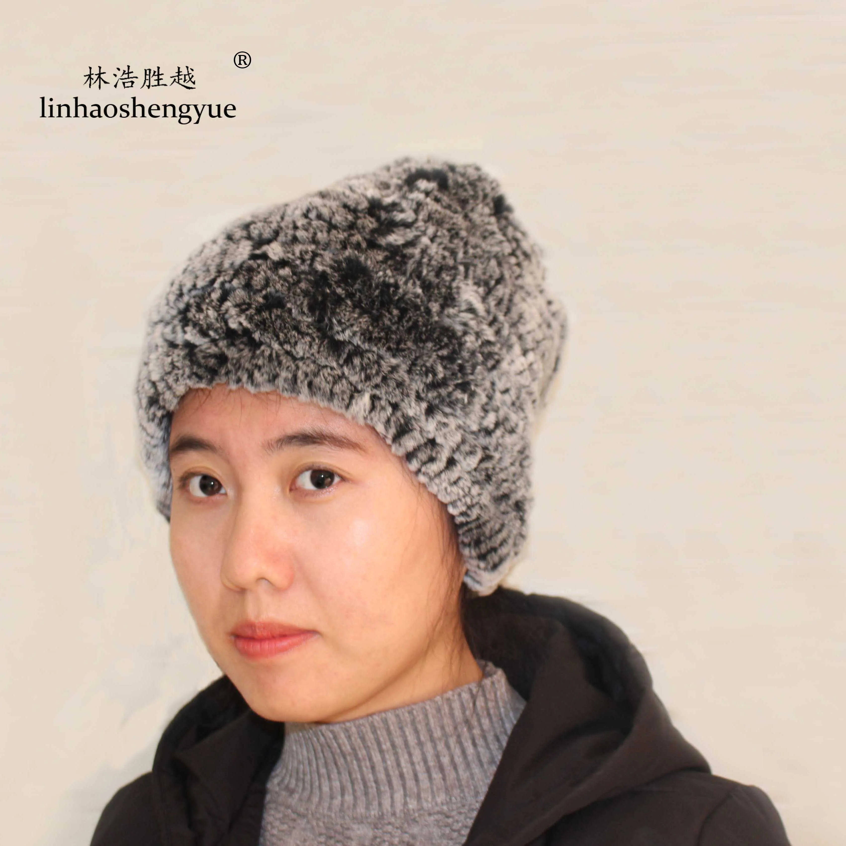 LinhaoshengyueFur hat, шапка из кроличьего меха, модная женская меховая шапка, Зимняя женская шапка, женская
