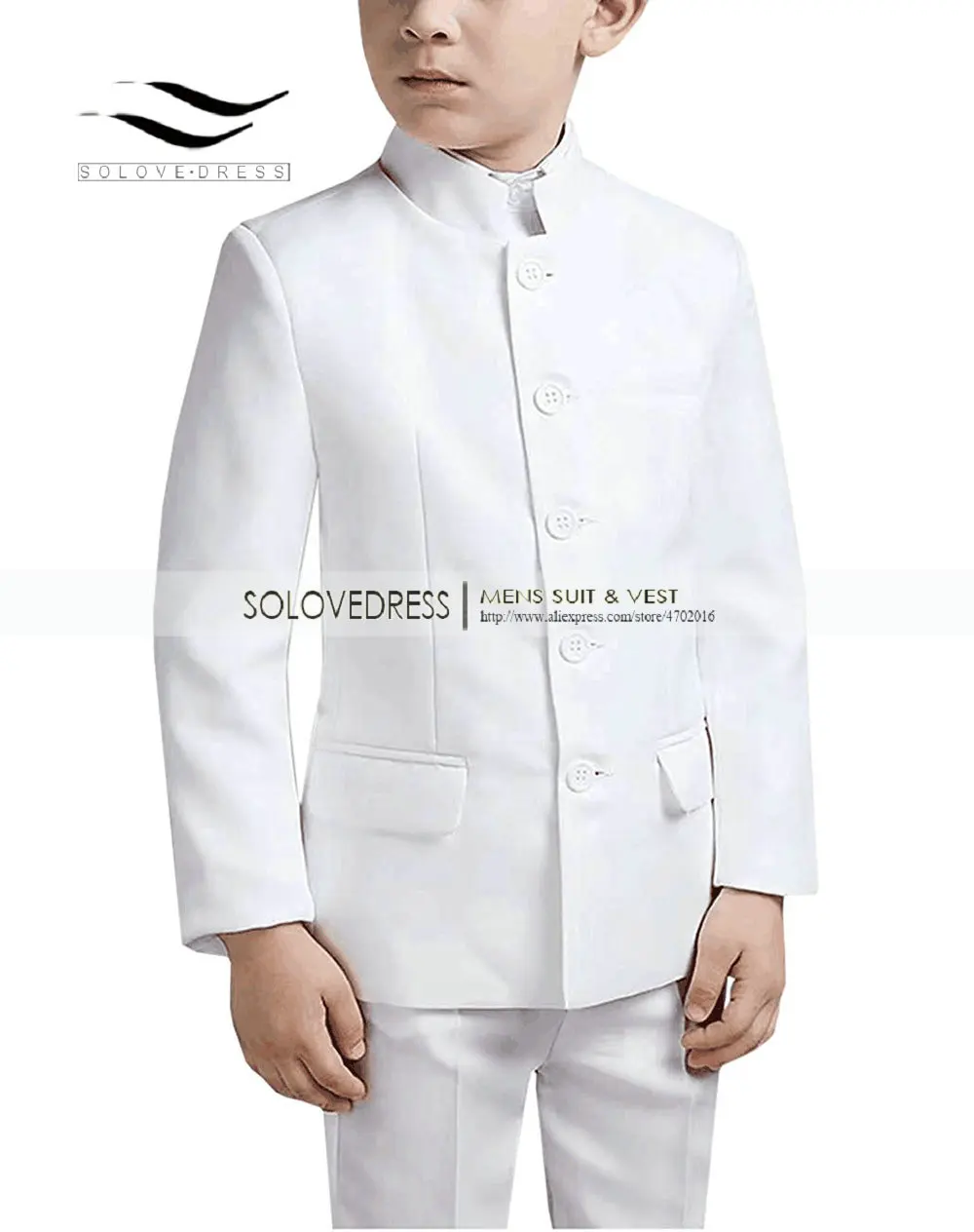 Solovedress/костюмы для маленьких мальчиков 2 предмета, винтажный стиль, воротник «Мандарин», торжественное платье, Детские Свадебные смокинги, детская одежда B1 - Цвет: White