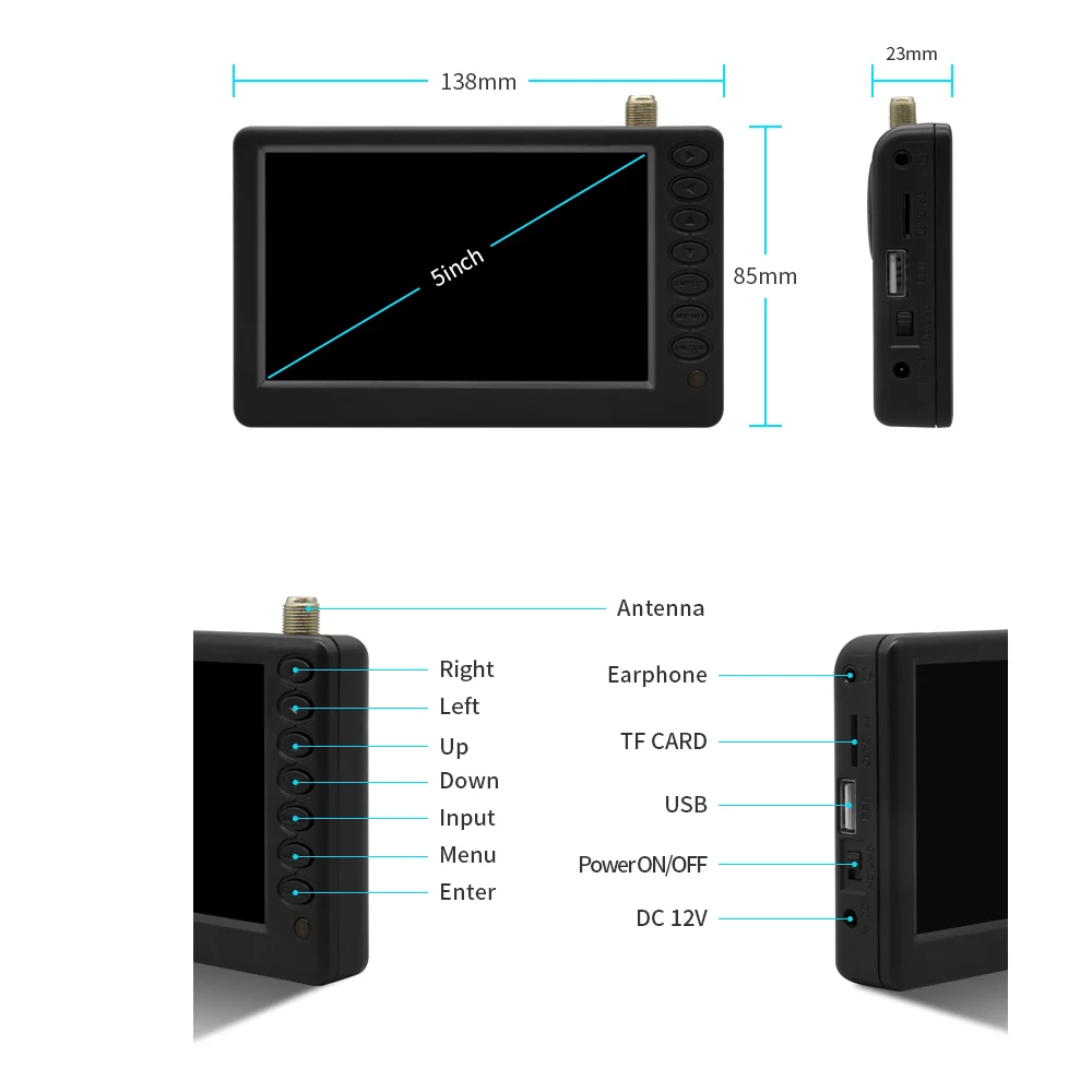 5 inch Mini TV Digital TV Radio U disk HD playback Car navigation portable television