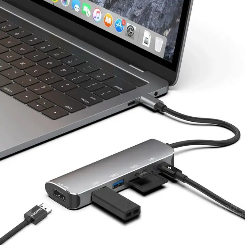Партиями по 6 в 1 Многофункциональный Тип C на HDMI 4K USB 3,0 концентратор кабель-Переходник USB C на устройство для чтения карт SD TF PD зарядный адаптер для Macbook samsung S8/9