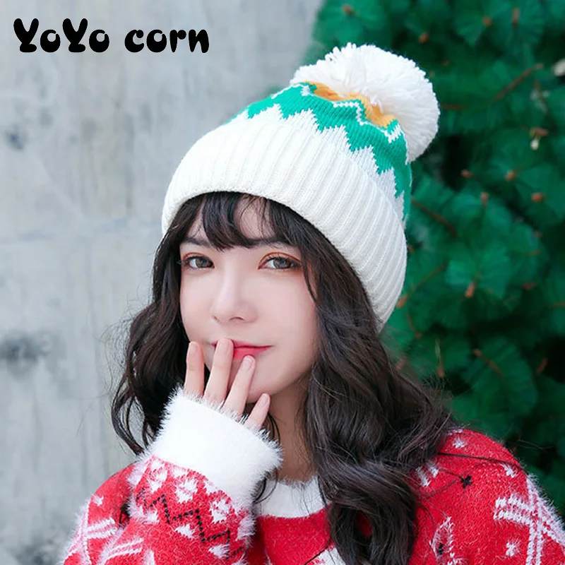 YOYOCORN осенняя и зимняя новая шапка для холодной погоды, дикая Повседневная Женская Студенческая волнистая двухцветная бархатная теплая вязаные наушники, шерстяная шапка