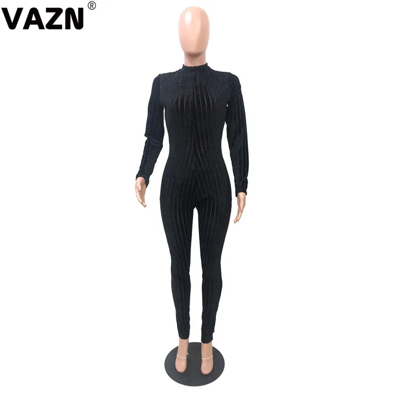 VAZN, новинка, модный, однотонный, v-образный вырез, бандаж, женский комбинезон, длинный рукав, длинные брюки-карандаш, комбинезоны, сексуальные Клубные Комбинезоны