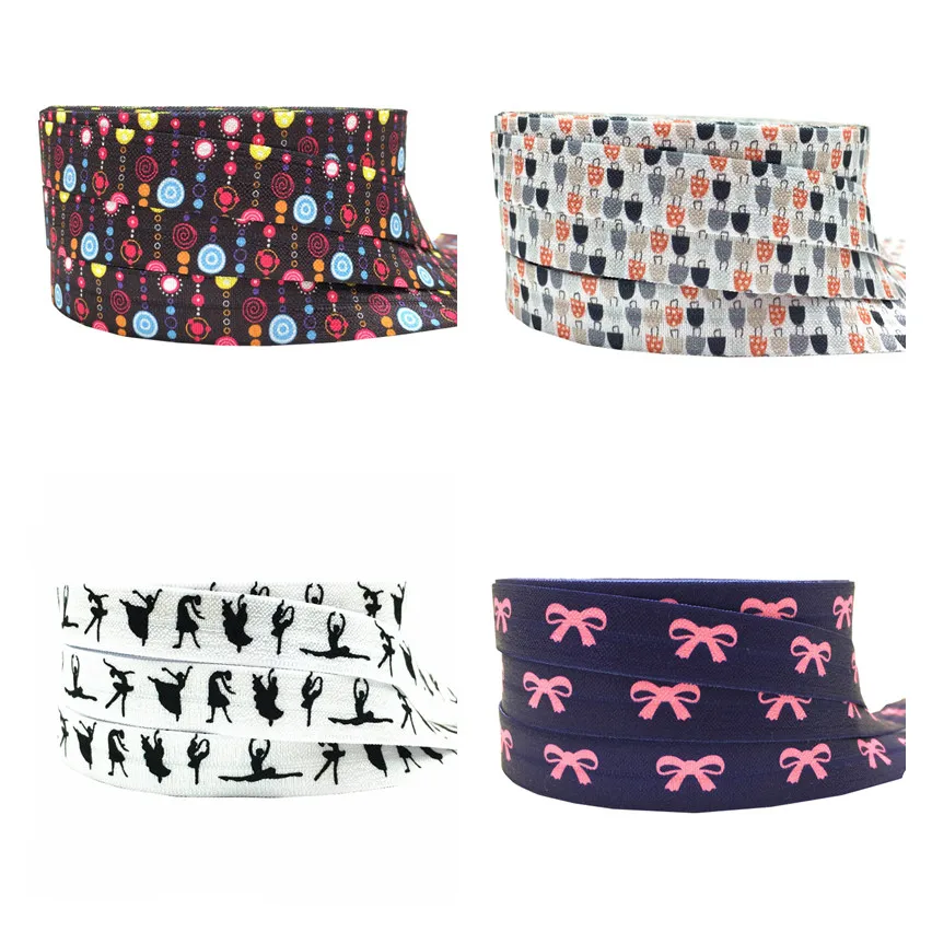 

5/8'' 10yards Ballet girl Bag Bow Fold Elastic FOE Bag Printed Headband Headwear Hairband Decor Wholesale