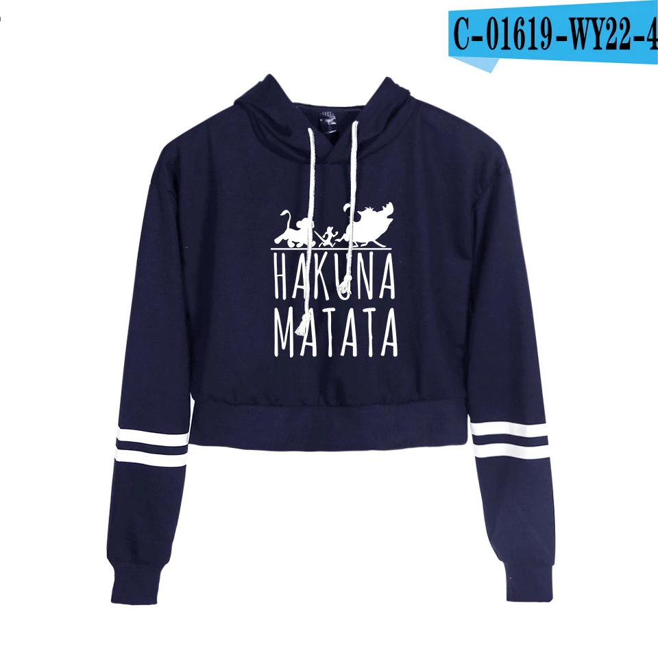 As shown Лев Король хакуна матата Печать Модные толстовки для женщин высокая Талия Толстовка летний тренд Повседневный Топ - Цвет: As shown