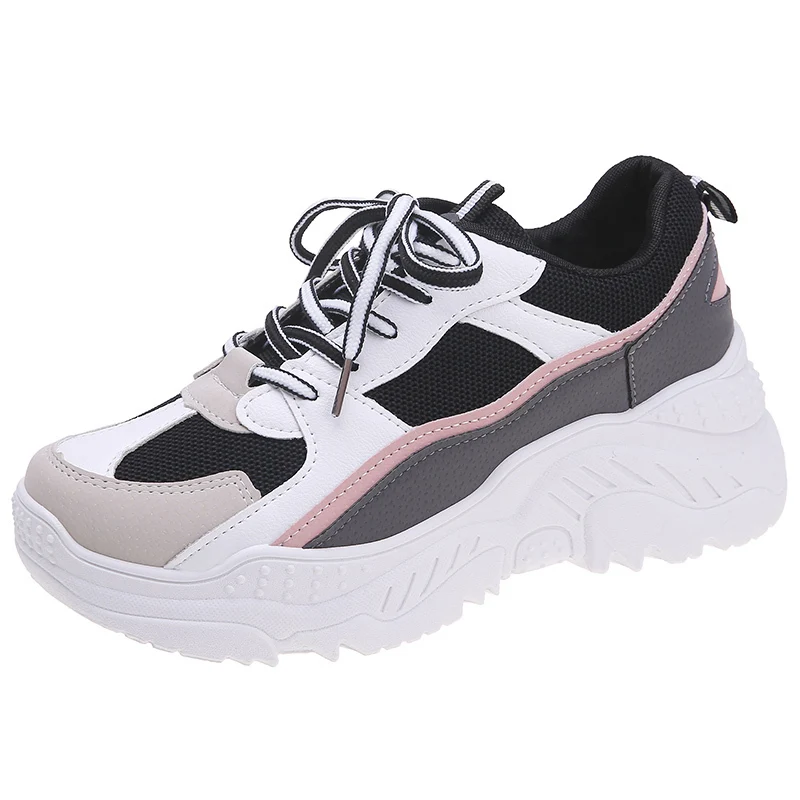 

2020 Fashion Mesh Breathable Sneakers Casual Shoes Women's Spring New Large Size Women's Shoes ace-up Thick Soles Shoes U17-26