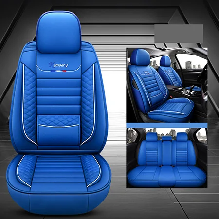 Blue no pillow Высокое из искусственной кожи сиденье автомобиля включает 5 мест для peugeot 106 107 205 206 207 208 301 307 308 406 407 408 508 607 - Название цвета: Blue no pillow