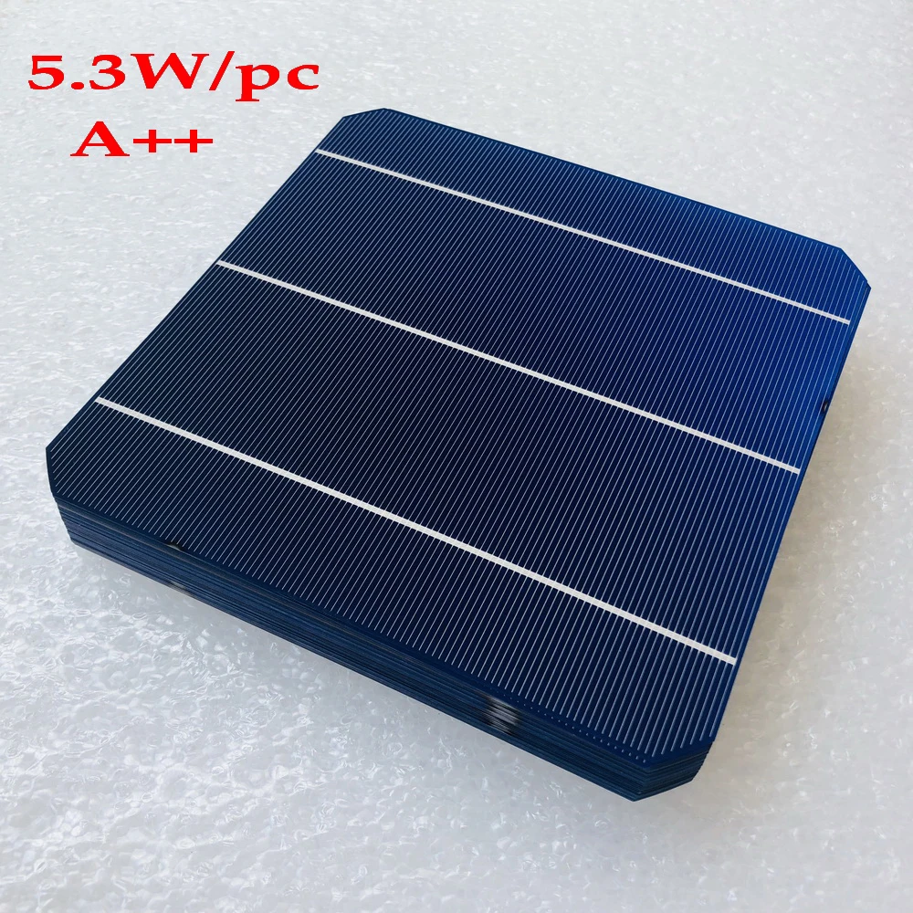 6'' Mono Solar Cell 156*156 mm,19.2% 4.59W High Efficiency 156mm 3BB Mono Solar Cel + Enough PV Ribbonl for DIY Solar Panel