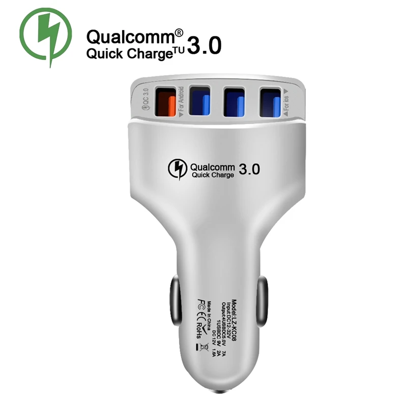 4 USB быстрое зарядное устройство 3,0 Автомобильное USB зарядное устройство адаптер 7A QC3.0 USB Автомобильное зарядное устройство мобильный телефон зарядное устройство для IOS Android - Тип штекера: White Color