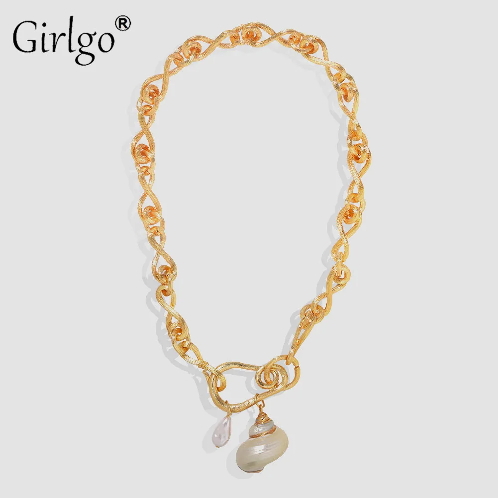 Женское винтажное ожерелье Girlgo ZA с жемчужинами и раковиной из металла