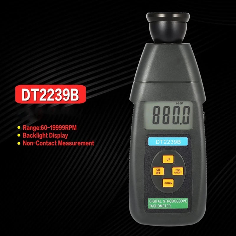 DT2239B цифровой ЖК-дисплей бесконтактная вспышка стробоскопический Тахометр фотоэлектрический датчик оборотов Тестер спидометра 60-19999 ОБ/мин