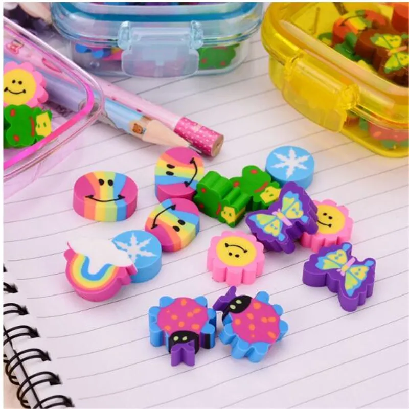 20pcs/boxes Erasers For Kids Sets New Cartoon Square Box Rubber Eraser For Pencil Cute Shool Stationery Delicate Rubber