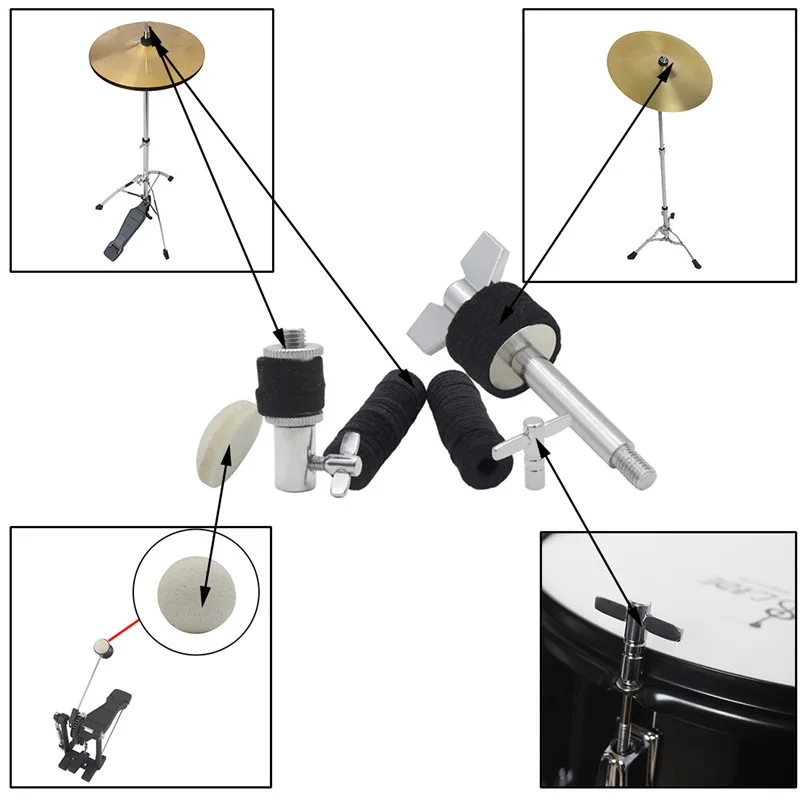 Высокое качество Аксессуары для барабана Hi-hat клатч+ ключ+ ступенчатый молоток/молоток+ подвесной винт+ Bracts шерстяной коврик ударные инструменты