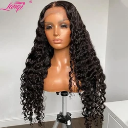 Lanqi Deep Wave Frontal Wig Closure Wig Human Hair Wigs Brazilian Deep Curly 30 Inch Lace Front Human Hair Wigs For Women