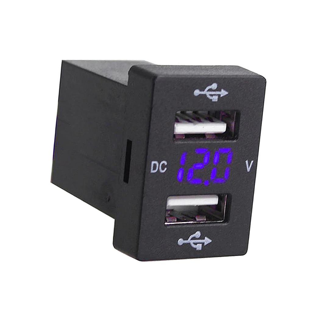 DC5V 2.1A Car USB Port Interface With Blue LED Digital Voltmeter For Toyota
