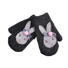 Милые детские перчатки из кроличьей шерсти; осенне-зимние теплые шерстяные варежки; цвет черный, серый, красный, розовый