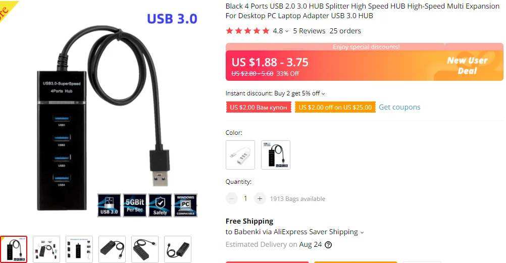 HUB USB 3.0 Laptop PC High Speed External 4 Ports Adapter Splitter USB Expander Computer Accessories For MacBook PS3 Xbox Laptop