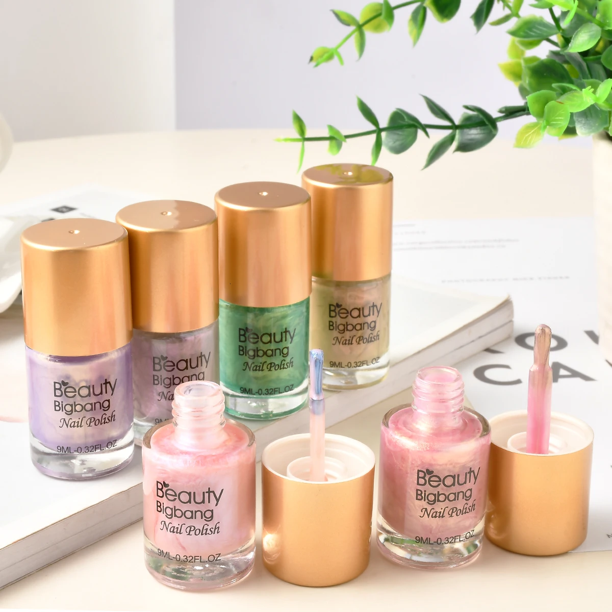 BeautyBigBang, 9 мл, оболочка, проблесковый лак для ногтей, зеленый, розовый цвет, блестящий Блестящий лак, лак для маникюра, украшения для ногтей