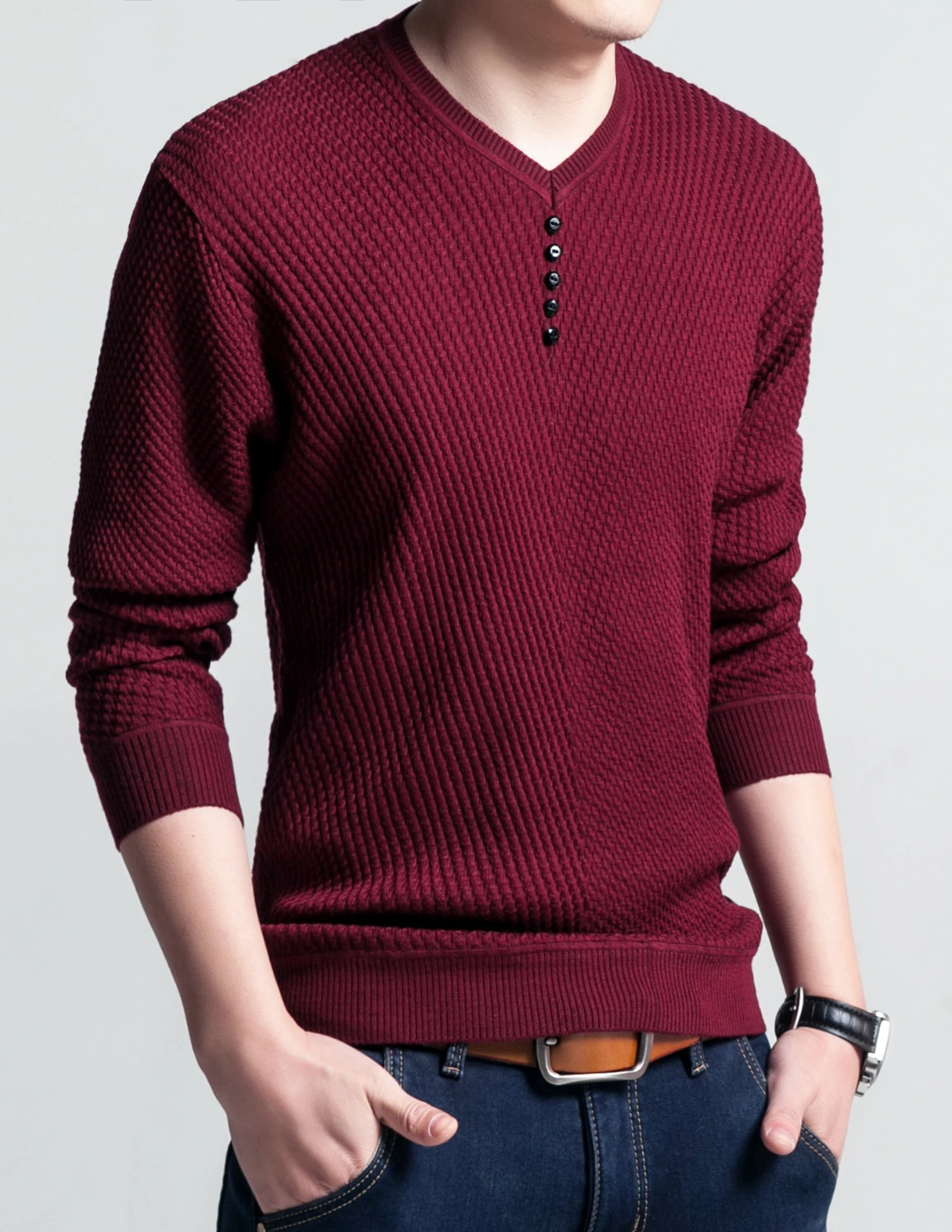 Hot Sale High Quality Sweater Men Casual V-neck Pullover Men Autumn Slim Fit Long Sleeve Shirt Mens Sweaters Knitted Cashmere