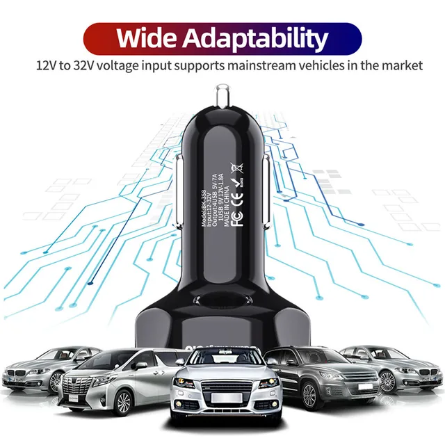USLION 4 Ports USB Car Charge 48W Quick 7A Mini Fast Charging 6
