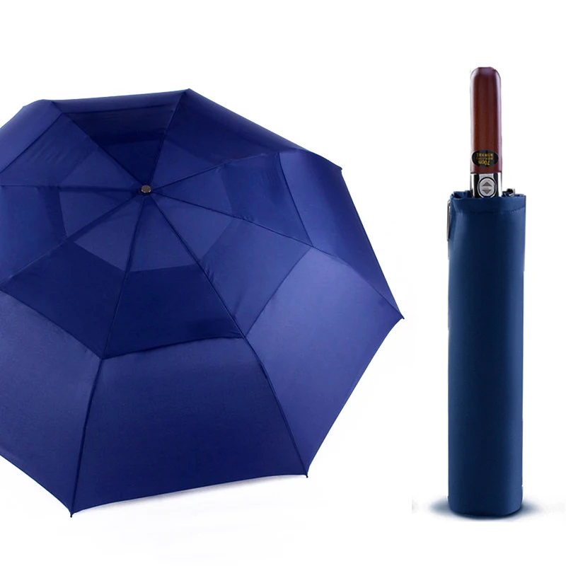 LIKE RAIN 140 см большой гольф двухслойный зонт для мужчин бизнес деревянная ручка Сильный ветрозащитный женский складной зонт UBY30 - Цвет: Синий