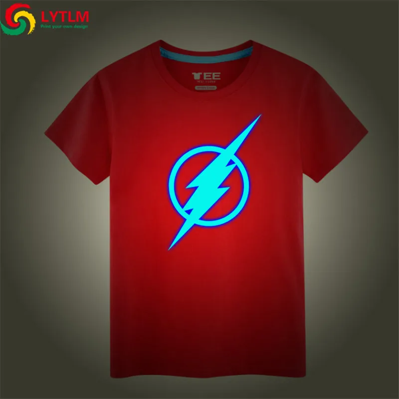 LYTLM DC рубашка с героями комиксов неоновая футболка с надписью «Flash» Детская футболка с надписью «Big Bang Theory» черные Забавные футболки с короткими рукавами светящийся хлопок - Цвет: Красный