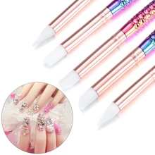 Berguna Silikon Kuku Seni Patung Pena 3D Ukiran DIY Glitter Bubuk Cair Manikur Dotting Sikat Rhinestone Handle Kuku Alat(China)