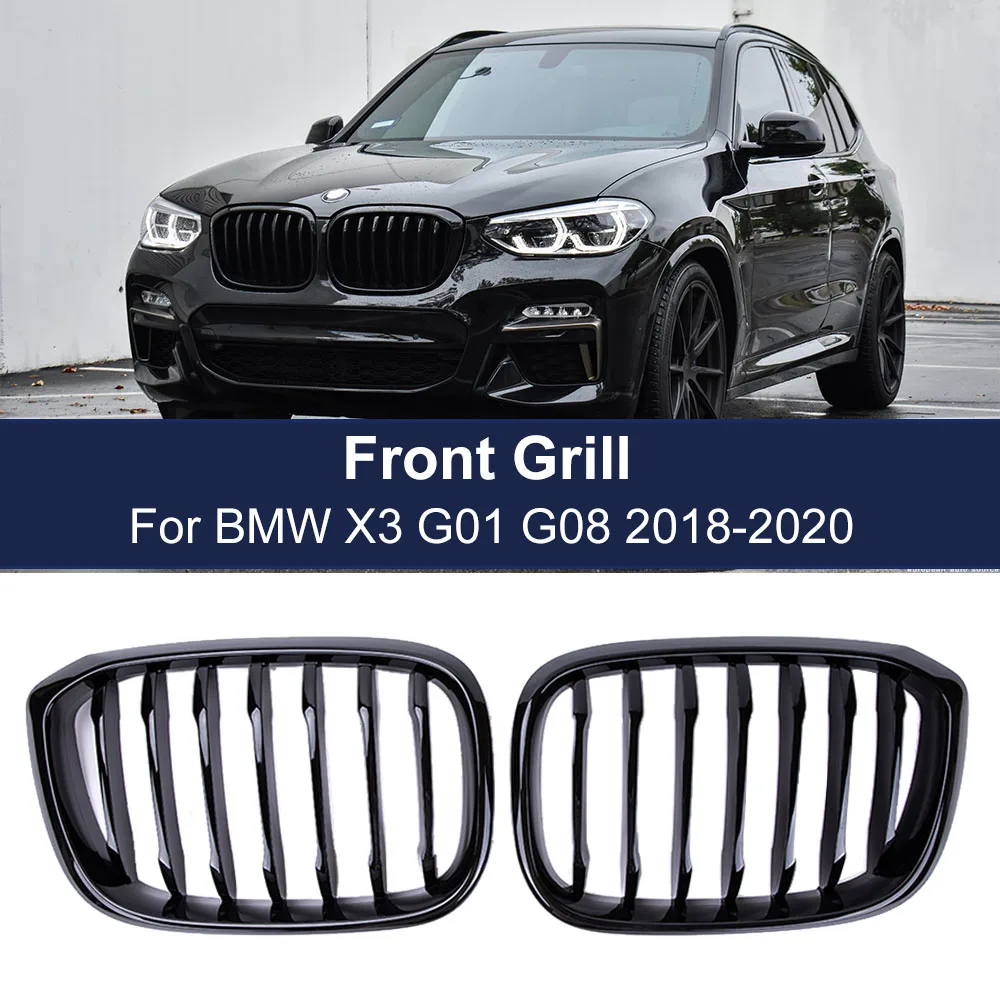 1 Pair Front Grille Kidney Grill 1 Slat For BMW G01 G02 G08 X3 X4 2018 2019  2020 Car Styling Gloss Matte black Racing Grills