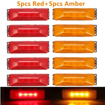 

10x 4" Universal Car Trailer Truck Van Boat 12V 10PCS 4LED Side Marker Light Indicators Red & Amber Waterproof Durable