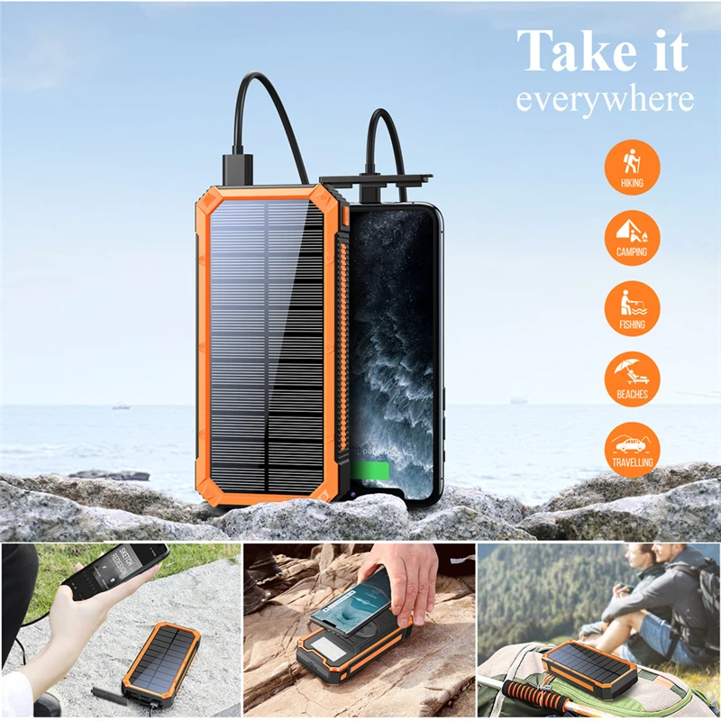 bank power 10W Fast Qi Wireless Charger Solar Power Bank 30000mAh for iPhone 12 Pro Samsung S20 Xiaomi Powerbank External Battery Poverbank usb power bank