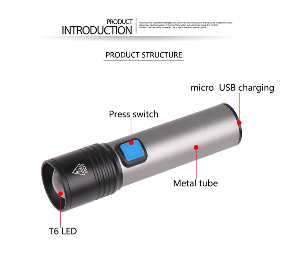 Чип встроенный аккумулятор для светодиодного фонарика T6 4 режима факел Водонепроницаемый usb Перезаряжаемый походный фонарь, Рыбалка