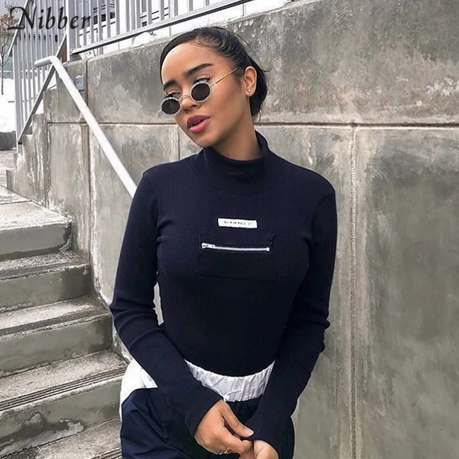 

Nibber Harajuku Pocket decoration Basic bodysuits women 2019 autumn Elegant stretch Slim short jumpsuits casual bodysuits mujer