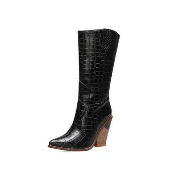 

2019 Winter pointed thick heel high-heeled women's fashion boots size
