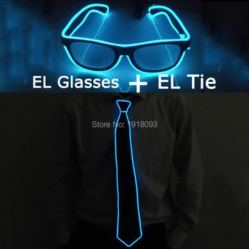 

Hot EL Product Set LED Light up Glasses + EL Neon Glowing Tie Wedding Party Costume Decor Night Bar DJ Dance Party Supplies