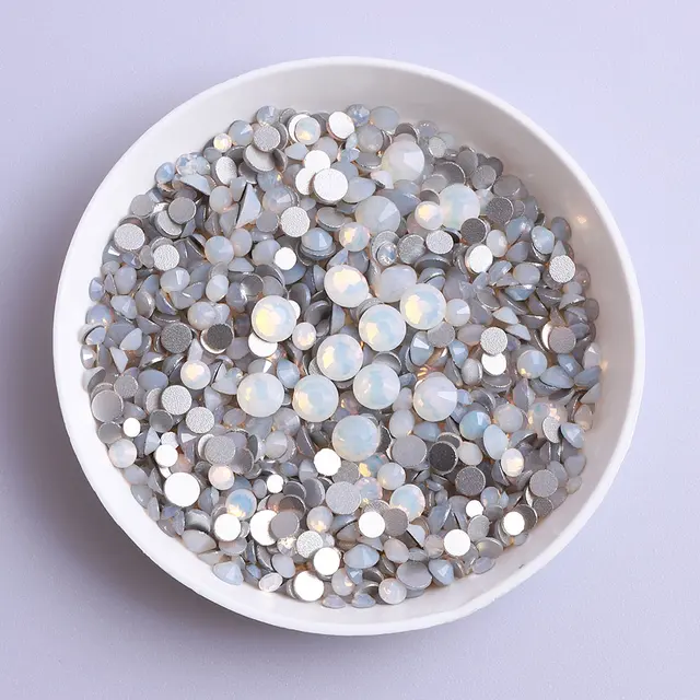 Mix Size Black Diamond Flat Back Rhinestones for Face Self-adhesive Crystal Beads Loose Precious Stones Diamond Painting Jewelry White Opal