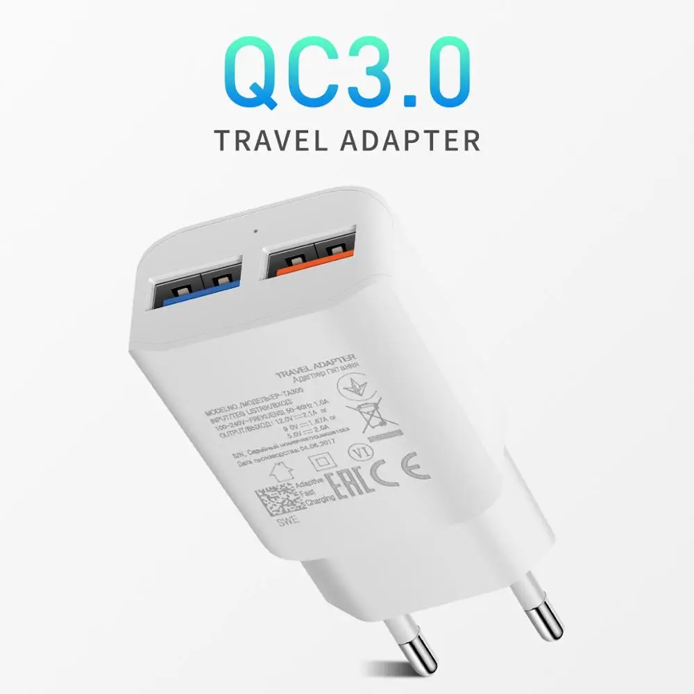 QC 3,0 адаптер зарядного устройства с двойным USB ЕС/США вилка Путешествия стены Быстрая зарядка зарядное устройство для iPhone X samsung S8 мобильного телефона зарядное устройство