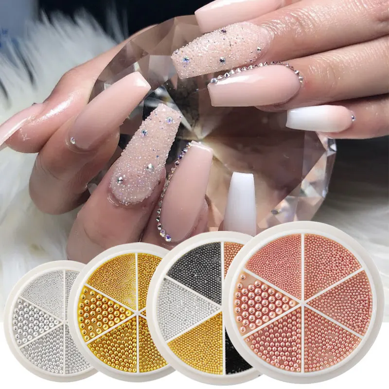 

6 Colors Metal Caviar Beads for Nails Mix Size Pearl Nail Rhinestone AB Stone Nail Design Manicure DIY Tools Nails Accessories