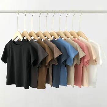 

Casual Pure Solid Color Short Sleeve Patchwork Crop Top 2020 Summer Women Sexy Skinny T Shirt Female Streetwear Tee Tops