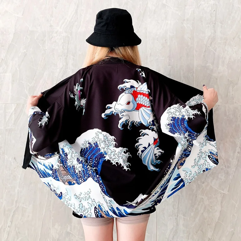 Kimono Women Japanese Haori Yukata Samurai Clothing Summer Beach Women Kimono Cardigan Clothes Shirt Blouse Cosplay