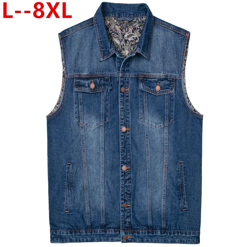 Мужские джинсовые жилеты размера плюс 8XL 6XL 5XL, мужские ковбойские куртки без рукавов, Мужской винтажный Ретро Повседневный жилет, мужской жилет