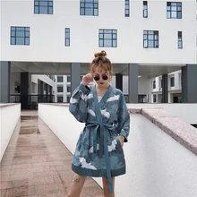 Японское кимоно юката Лето Топ Япония Красная корона журавль хаори кимоно Японские Харадзюку кимоно Бохо юката женщины FF2425